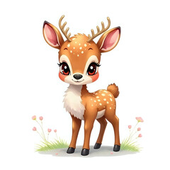 Cute and Adorable Fluffy Deer Isolated on White Background