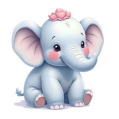 Cute and Adorable Fluffy Elephant Isolated on White Background