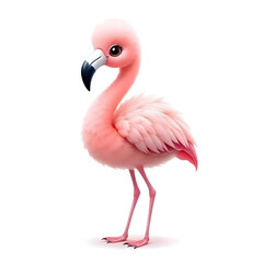 Cute and Adorable Fluffy Flamingo Isolated on White Background