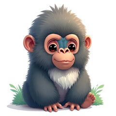 Cute and Adorable Fluffy Gorilla Isolated on White Background