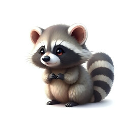 Cute and Adorable Fluffy Racoon Isolated on White Background