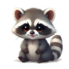 Cute and Adorable Fluffy Racoon Isolated on White Background