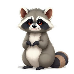 Cute and Adorable Fluffy Racoon Isolated on White Background