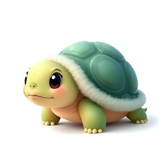 Cute and Adorable Fluffy Turtle Isolated on White Background