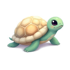 Cute and Adorable Fluffy Turtle Isolated on White Background