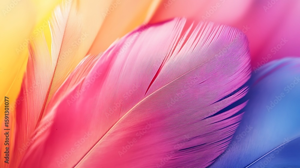Poster close up of colorful feathers with soft texture and vibrant hues