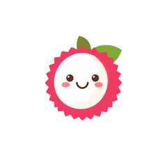 Obraz premium Adorable kawaii lychee fruit character with a spiky pink rind and a happy smiling face.