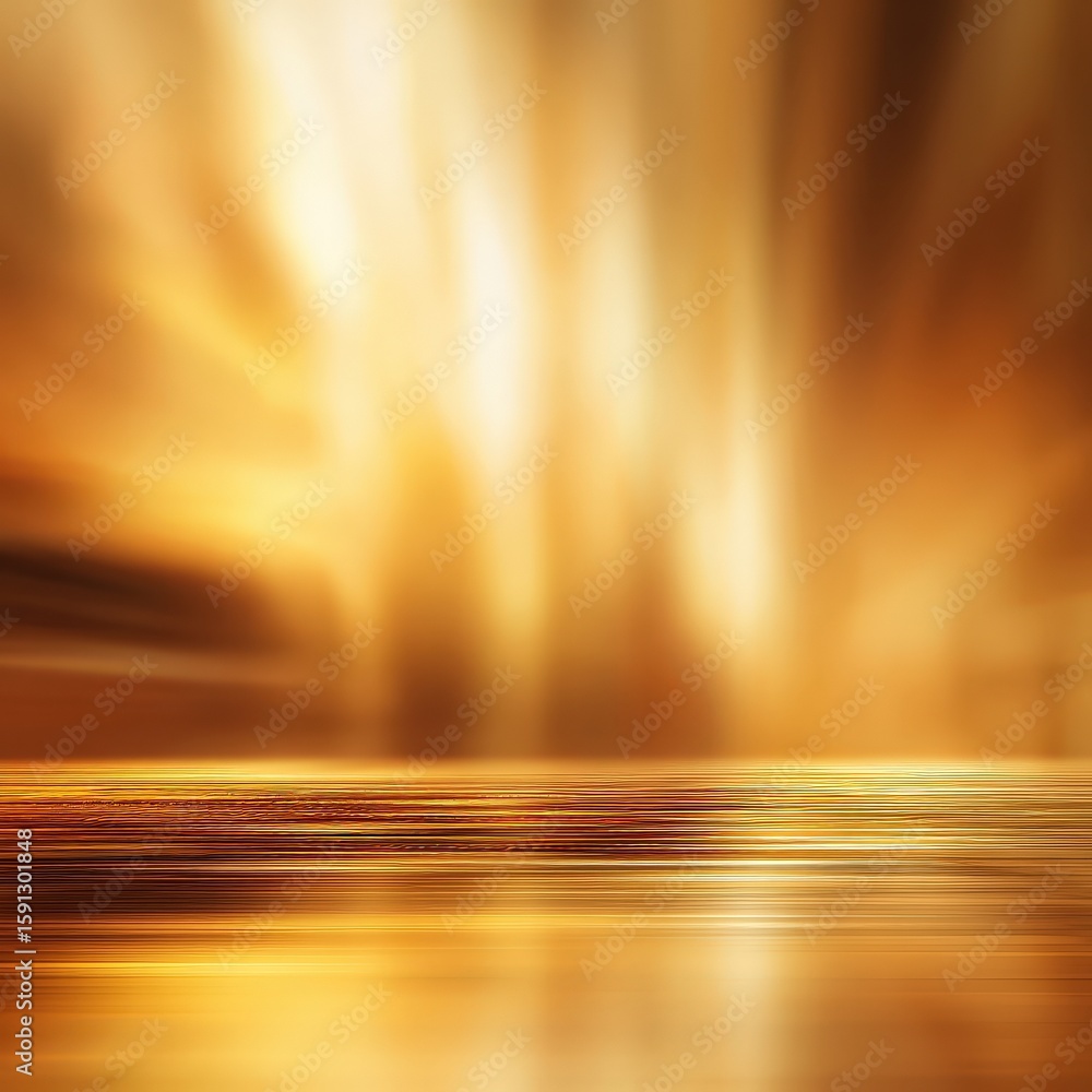 Poster golden abstract light scene with warm glowing background and horizontal reflection