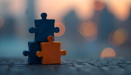 Puzzle pieces stacked together concept teamwork collaboration problem solving strategy