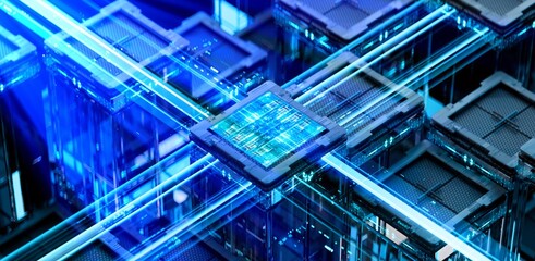 3d rendering of  AI cpu gpu chip