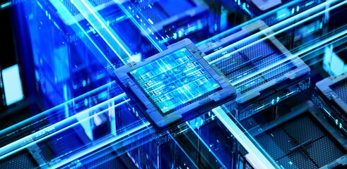 3d rendering of  AI cpu gpu chip