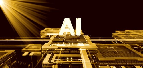 3d rendering of  AI cpu gpu chip