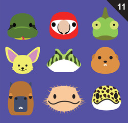 Flat Animal Faces Icon Cartoon Vector Set 11 Horned Frog