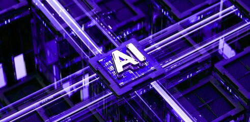 3d rendering of  AI cpu gpu chip