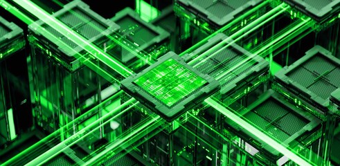 3d rendering of  AI cpu gpu chip