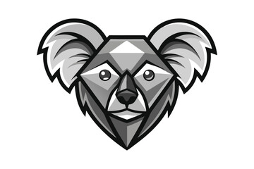Geometric koala face art shows stylized details in shades of grey and black outline