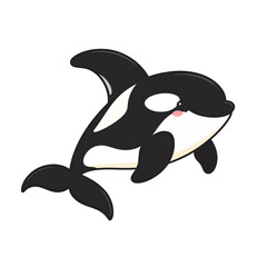 Naklejka premium Adorable kawaii orca illustration with black and white markings and a cute blushing cheek.