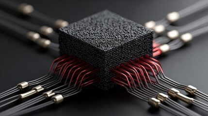 Abstract Representation of Microchip and Wires on Dark Background