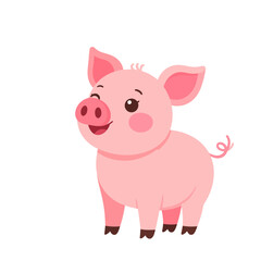 Fototapeta premium Adorable pink cartoon piglet with a happy smile, rosy cheeks, and a curly tail.