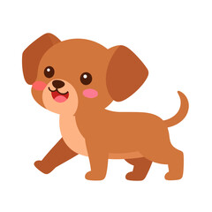 Adorable light brown cartoon puppy walking with a happy expression and rosy cheeks.