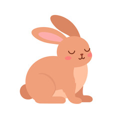 Obraz premium Adorable brown cartoon rabbit sitting peacefully with closed eyes and pink cheeks.