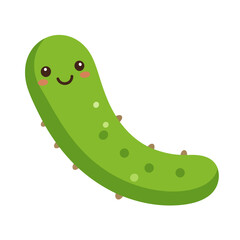 Adorable smiling green cucumber character with a cute kawaii face and blushing cheeks.