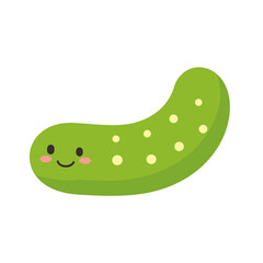 Fototapeta premium Charming green pickle cartoon character with a sweet smile and rosy cheeks.