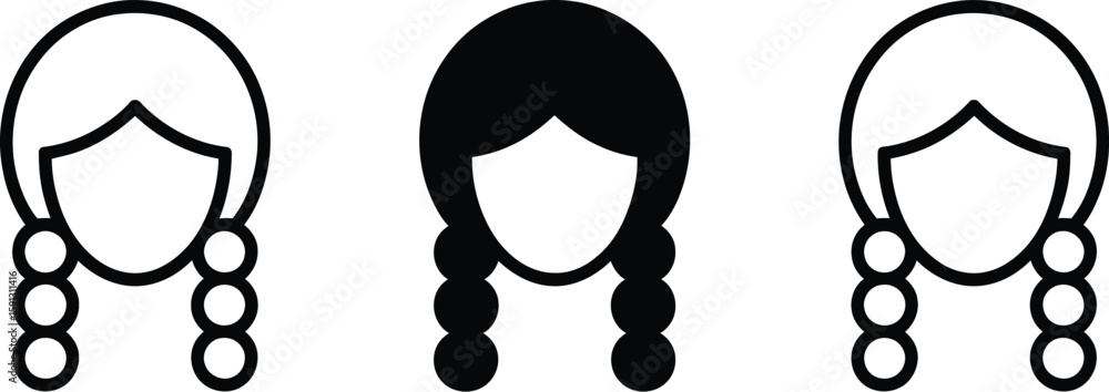Poster three icons showing a faceless person with braids in different styles on a white background image