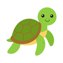 Adorable smiling green sea turtle cartoon with a patterned shell. Cute reptile illustration with a friendly expression.