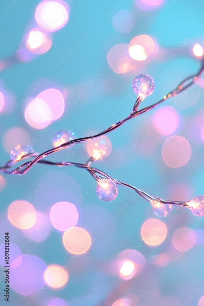 Poster delicate string lights create dreamy atmosphere with soft pastel
