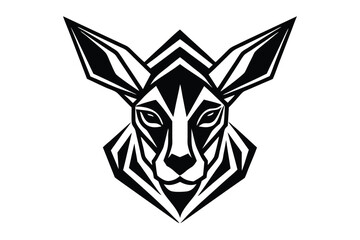 Fototapeta premium Striking black and white presents a stylized kangaroo head in bold geometric form