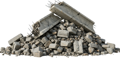 Pile of concrete rubble and rebar from demolished building isolate debris