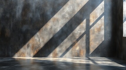 Sunlit room corner with textured wall. Reflected light across the floor