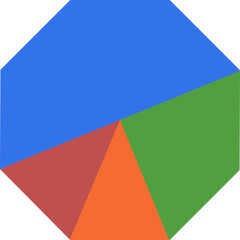 Abstract hexagon shape divided into colorful segments with geometric design