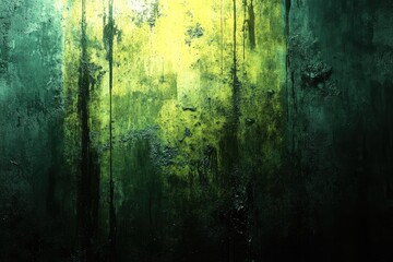 Abstract grunge wall with black streaks. Yellow light highlights the center. Dark texture