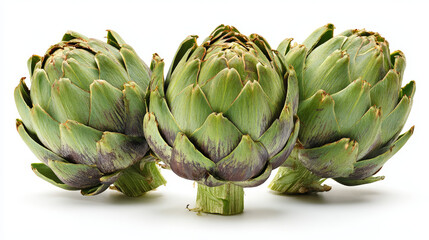 Fototapeta premium Studio image of fresh whole artichokes on a white background