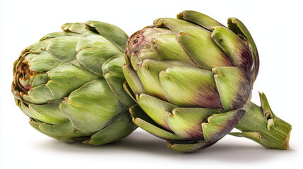 Obraz premium Studio image of fresh whole artichokes on a white background