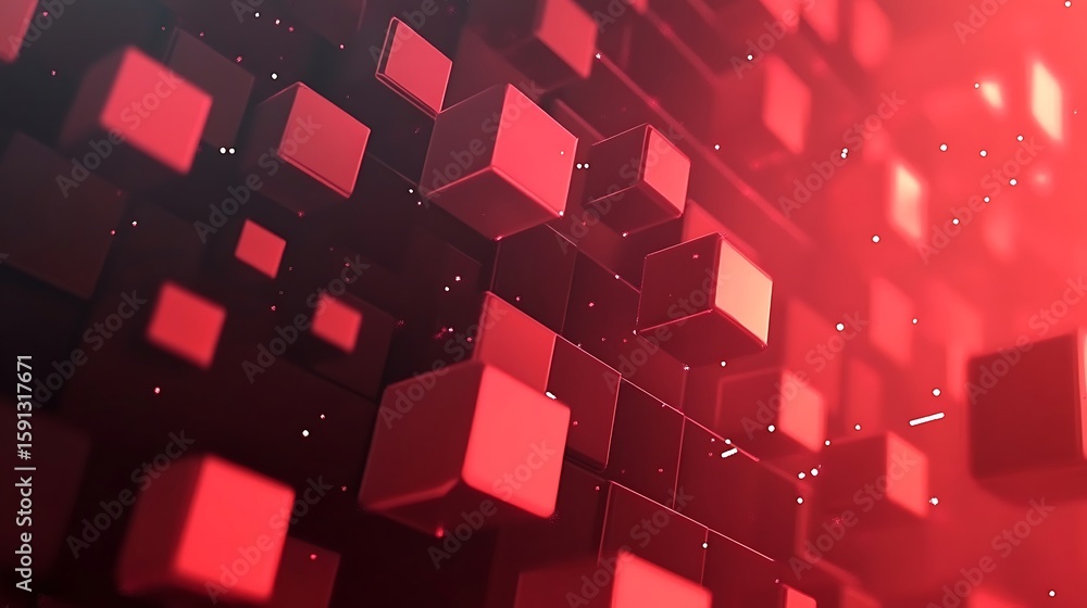Aufkleber red cubes abstract background with dynamic lighting and modern design