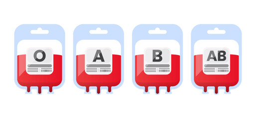 Blood Bag Vector Set – O, A, B, AB Types for Medical and Donation Use