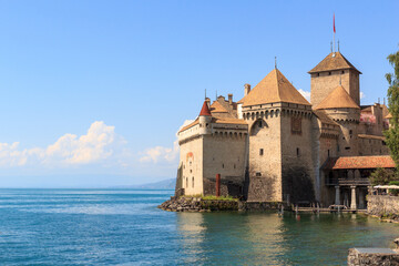 Medieval Chillon Castle at Lake Geneva in Switzerland