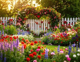 Obraz premium Vibrant garden path with heart-shaped archway