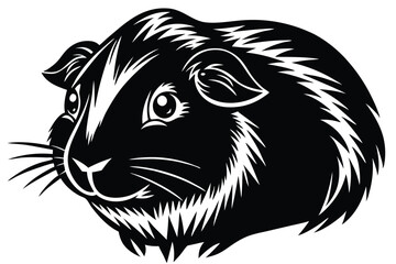 Monochrome guinea pig with thick outlined standing on an isolated white background looks serene