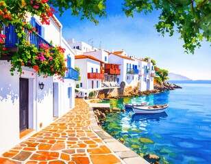 Fototapeta premium Colorful Mediterranean town by the sea