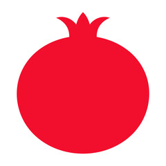 Vibrant red pomegranate fruit silhouette with a stylized crown-like calyx. Minimalist flat vector icon.