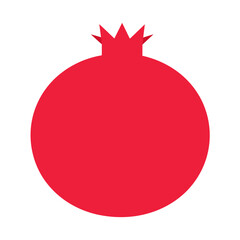 Vibrant red pomegranate fruit silhouette with a spiky crown, presented as a minimalist graphic icon.