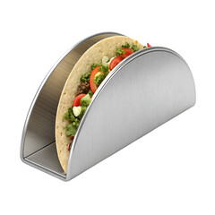 3D render of metallic stainless steel taco shell with clean crisp edges isolated on transparent background
