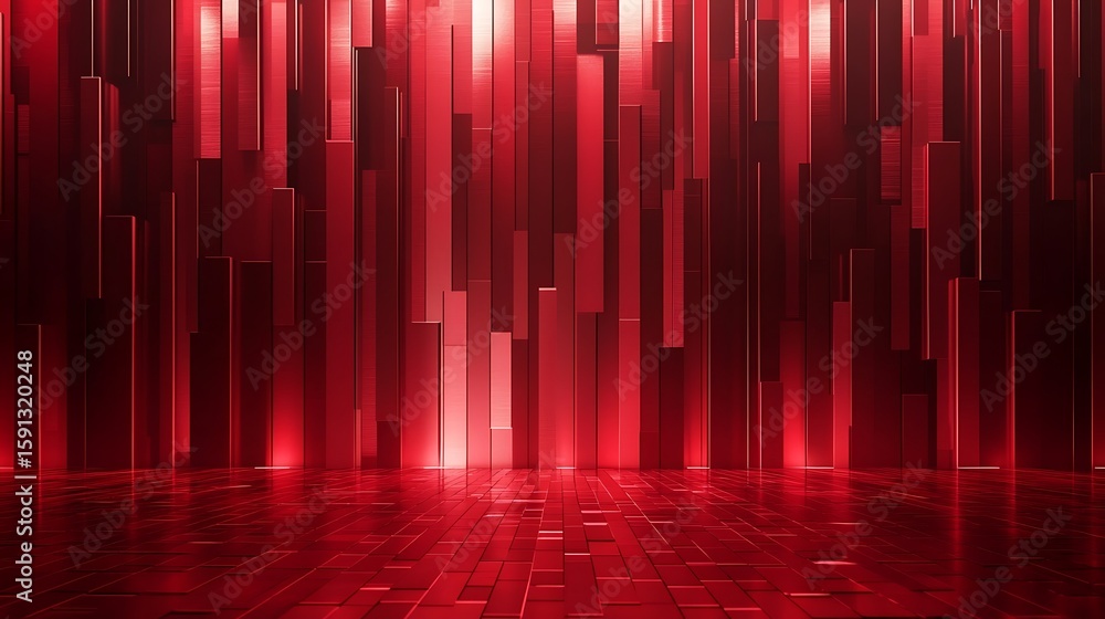 Poster abstract red room with metallic walls and floor for product display