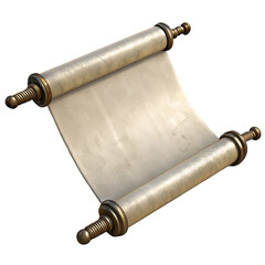 3D render of a metallic ceramic scroll parchment with vintage texture on transparent background

