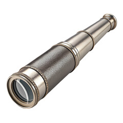 3D render of a metallic leather telescope with sculpted detail on transparent background
