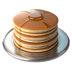 3D render of a metallic glass pancake stack with layered design on transparent background
